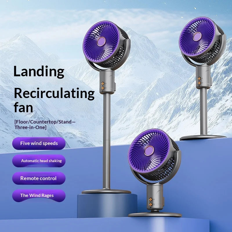 Air Circulation Fan Remote Control 5-Speed Low Noise Adjustable Height Oscillating Floor Fan - Gray Purple - 3