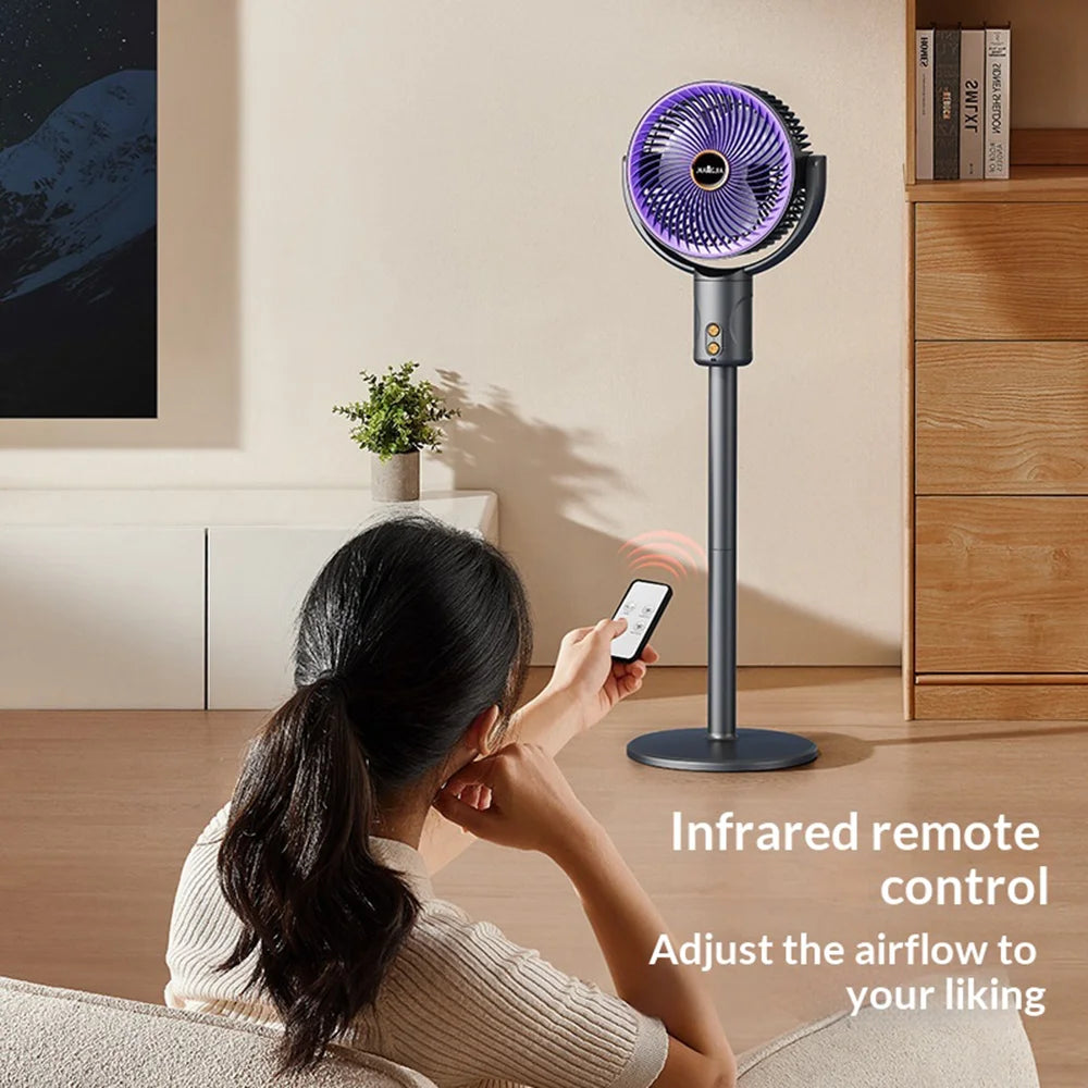 Air Circulation Fan Remote Control 5-Speed Low Noise Adjustable Height Oscillating Floor Fan - Gray Purple - 6