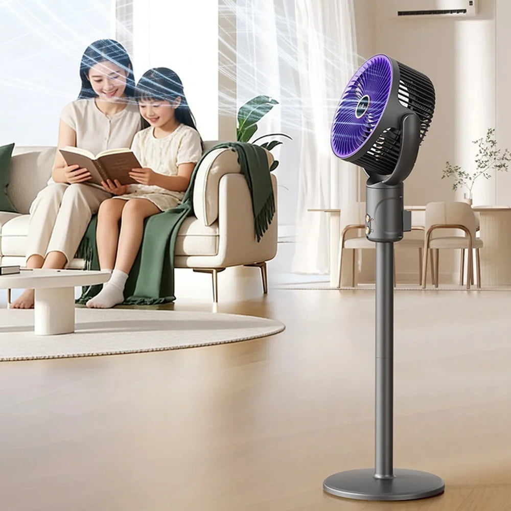 Air Circulation Fan Remote Control 5-Speed Low Noise Adjustable Height Oscillating Floor Fan - Gray Purple - 7