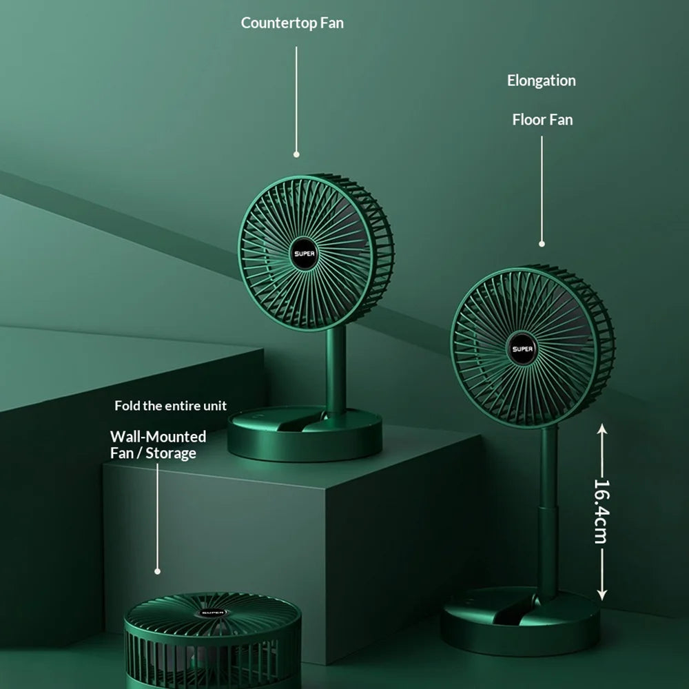 Foldable USB Rechargeable Desktop Fan 3-Speed Silent Portable Cooling Fan with Phone Holder - Green - 4