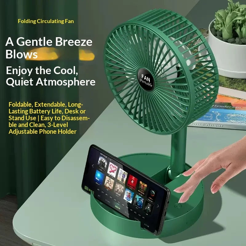 Foldable USB Rechargeable Desktop Fan 3-Speed Silent Portable Cooling Fan with Phone Holder - Green - 7