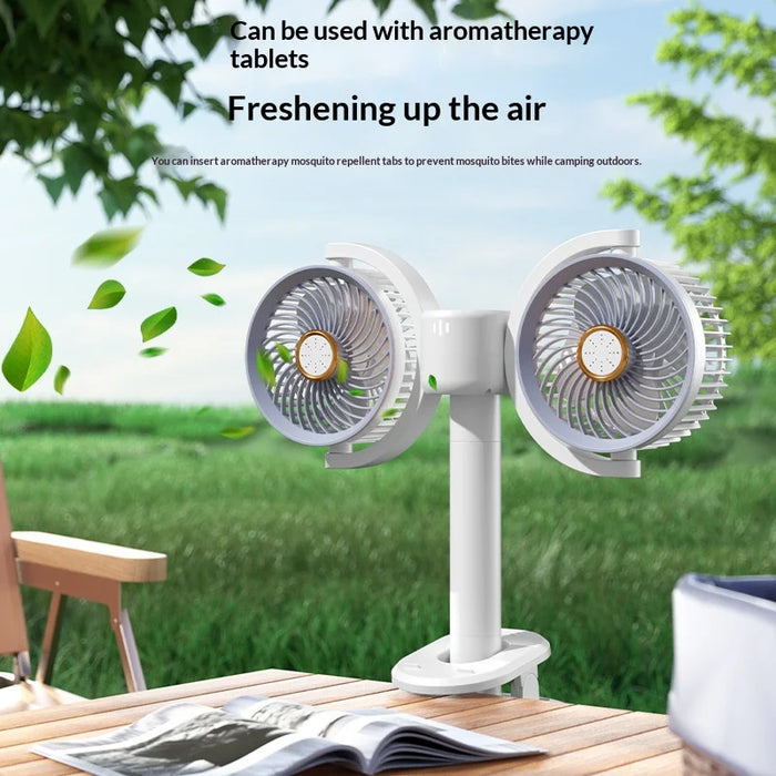 Y-6 Dual Head Clip-on Circulating Fan USB-C 4-Speed Desk Fan with Timer LED Light - White - 5