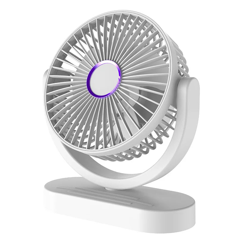 USB Desktop Fan Rechargeable Low Noise 360 Degree Rotation 3-Speed for Home Office Dorm - White - 1