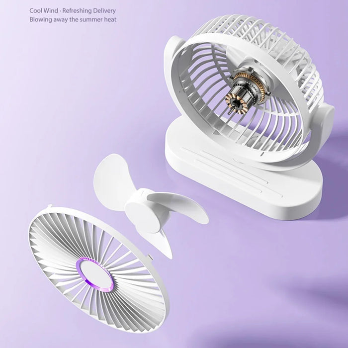 USB Desktop Fan Rechargeable Low Noise 360 Degree Rotation 3-Speed for Home Office Dorm - White - 4