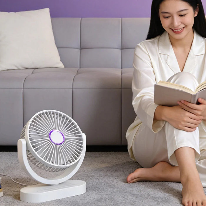USB Desktop Fan Rechargeable Low Noise 360 Degree Rotation 3-Speed for Home Office Dorm - White - 6