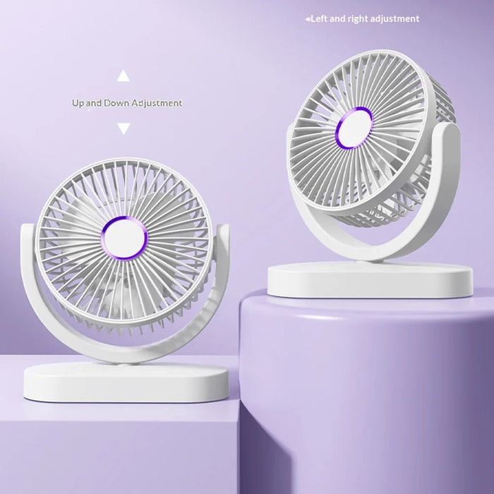 USB Desktop Fan Rechargeable Low Noise 360 Degree Rotation 3-Speed for Home Office Dorm - White - 7