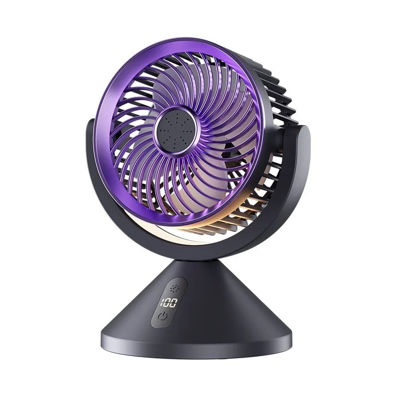 Y-7 LED Digital Display Circulating Fan 100-Speed USB-C Rechargeable with Night Light - Gray Purple - 1