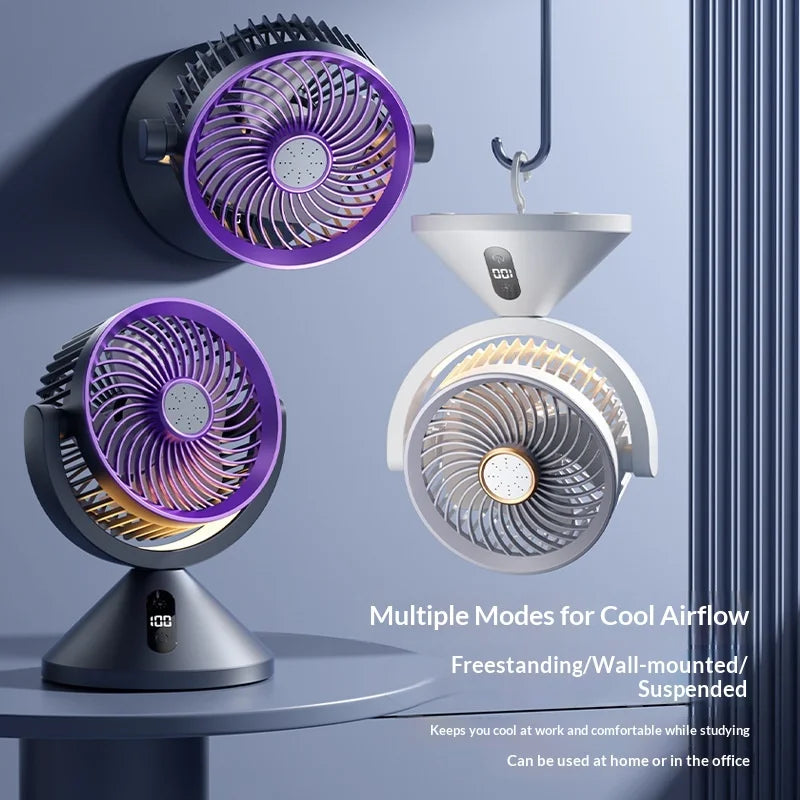 Y-7 LED Digital Display Circulating Fan 100-Speed USB-C Rechargeable with Night Light - Gray Purple - 3
