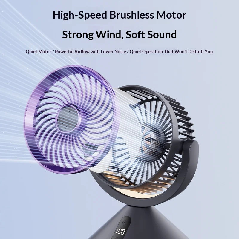 Y-7 LED Digital Display Circulating Fan 100-Speed USB-C Rechargeable with Night Light - Gray Purple - 4