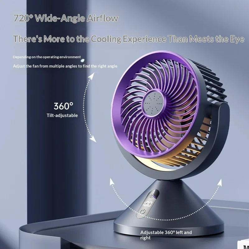 Y-7 LED Digital Display Circulating Fan 100-Speed USB-C Rechargeable with Night Light - Gray Purple - 5