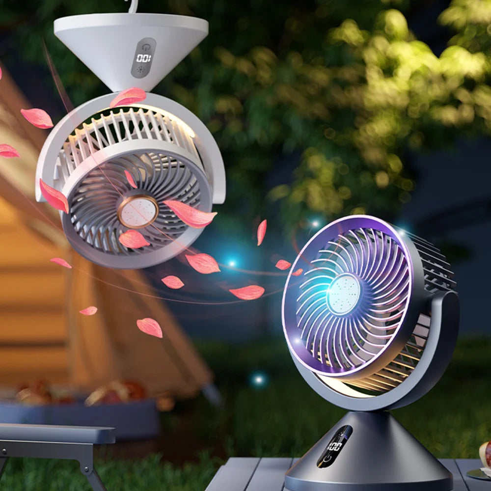 Y-7 LED Digital Display Circulating Fan 100-Speed USB-C Rechargeable with Night Light - Gray Purple - 6