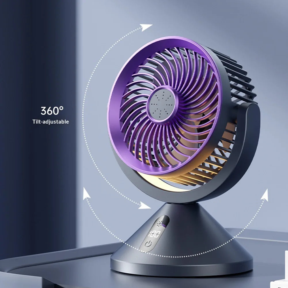 Y-7 LED Digital Display Circulating Fan 100-Speed USB-C Rechargeable with Night Light - Gray Purple - 7