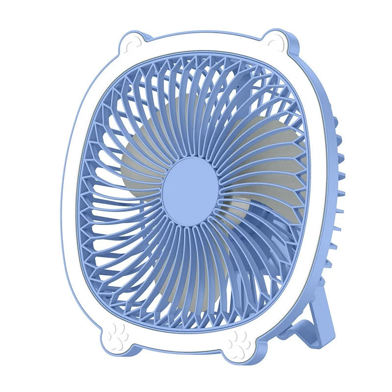 USB Rechargeable Cooling Fan with Light 3-Speed Low Noise Portable Desk Fan - Blue - 1