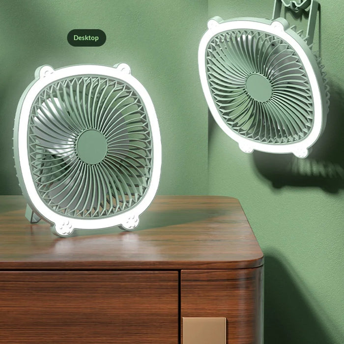 USB Rechargeable Cooling Fan with Light 3-Speed Low Noise Portable Desk Fan - Blue - 4
