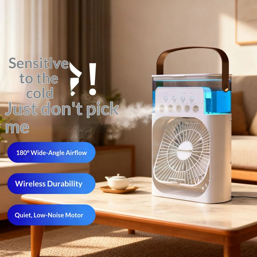 YH-171 Size M 5-Hole Misting Fan USB Desktop Portable 3-Speed Desk Fan with 600ml Water Tank - White - 5