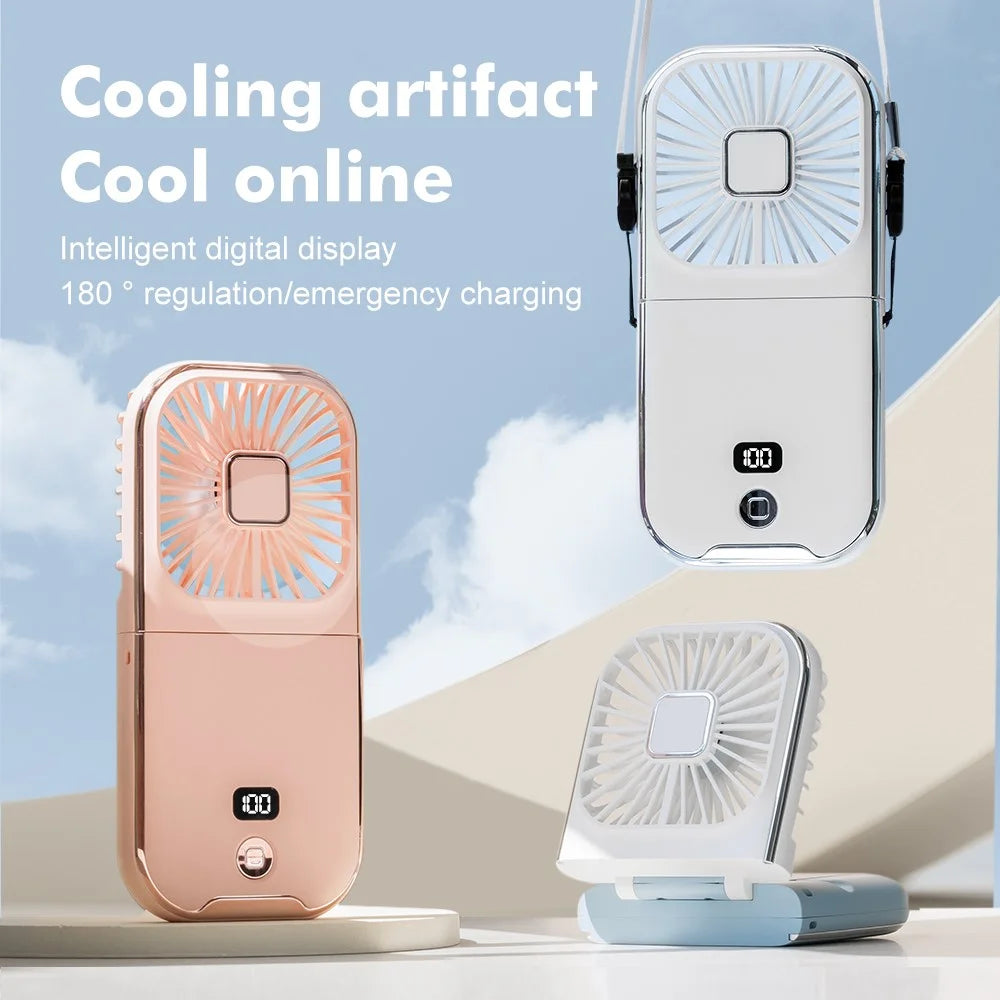F30 Pro Digital Display Pocket Mini Fan Neck Mounted Handheld 3-Speed Folding Fan with Power Bank Function - Pink - 2