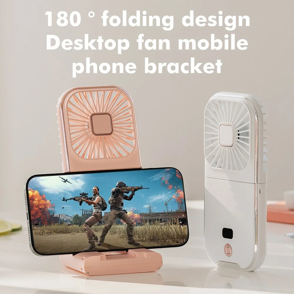 F30 Pro Digital Display Pocket Mini Fan Neck Mounted Handheld 3-Speed Folding Fan with Power Bank Function - Pink - 3