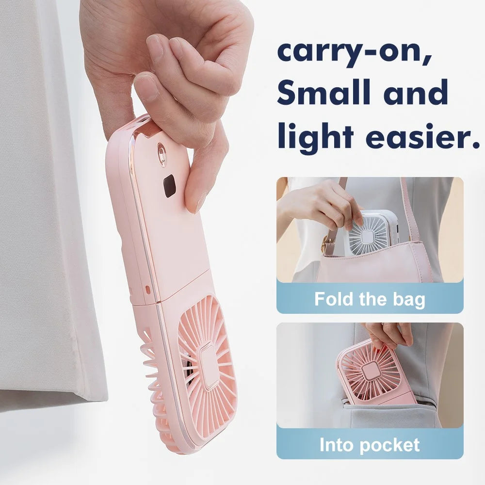 F30 Pro Digital Display Pocket Mini Fan Neck Mounted Handheld 3-Speed Folding Fan with Power Bank Function - Pink - 6
