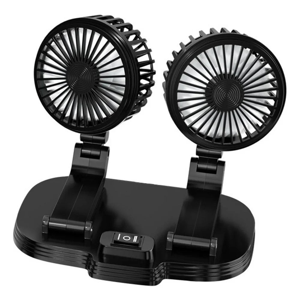 9626 360 Degree Rotation Double Head Car Cooling Fan Rechargeable Two Speeds Desk Fan - Black - 1
