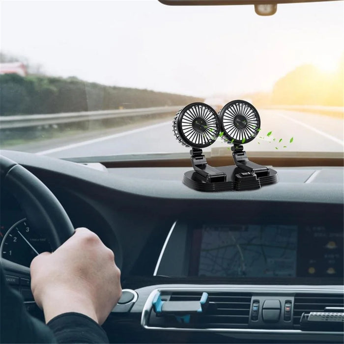 9626 360 Degree Rotation Double Head Car Cooling Fan Rechargeable Two Speeds Desk Fan - Black - 3