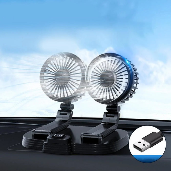 9626 360 Degree Rotation Double Head Car Cooling Fan Rechargeable Two Speeds Desk Fan - Black - 4