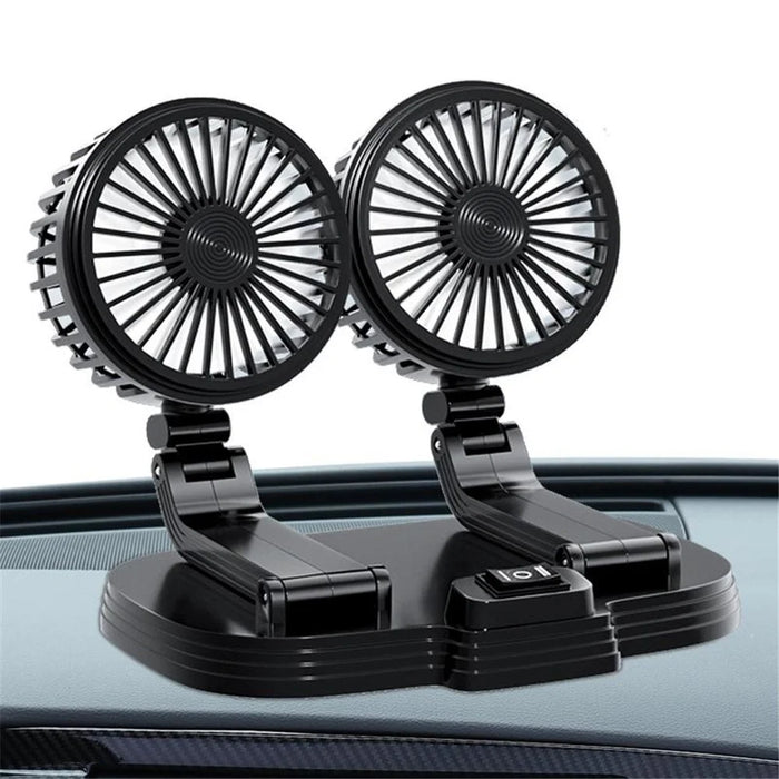 9626 360 Degree Rotation Double Head Car Cooling Fan Rechargeable Two Speeds Desk Fan - Black - 5
