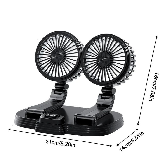 9626 360 Degree Rotation Double Head Car Cooling Fan Rechargeable Two Speeds Desk Fan - Black - 6