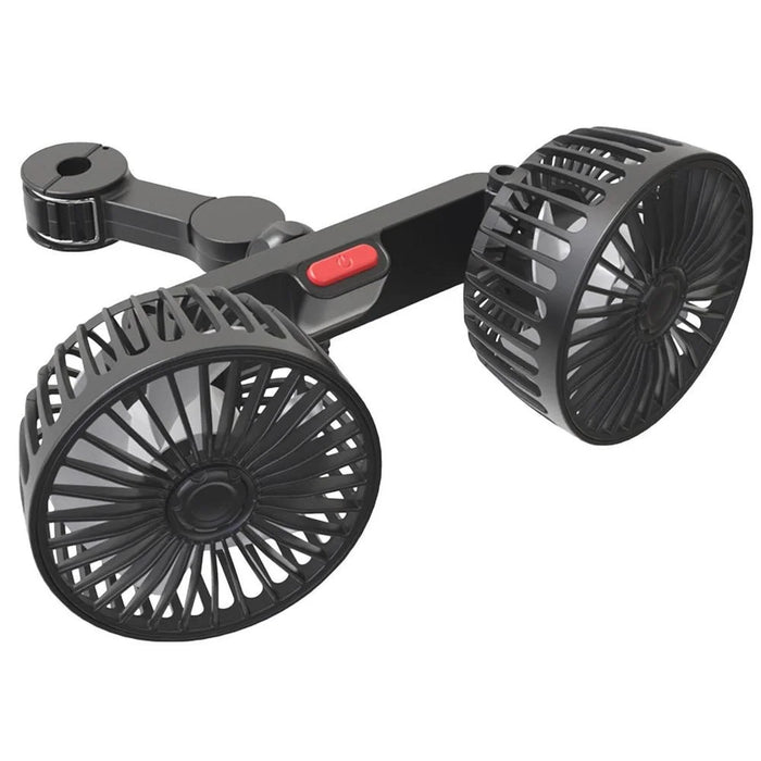F4207 Rear Seat Car Fan 3 Speeds 5 Blades 360 Degree Rotatable Double Head Cooling Fan - 1