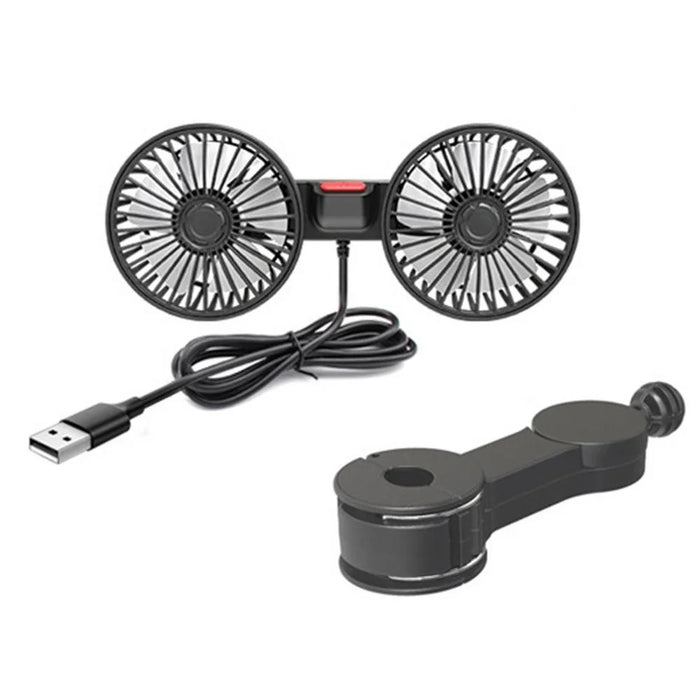 F4207 Rear Seat Car Fan 3 Speeds 5 Blades 360 Degree Rotatable Double Head Cooling Fan - 2