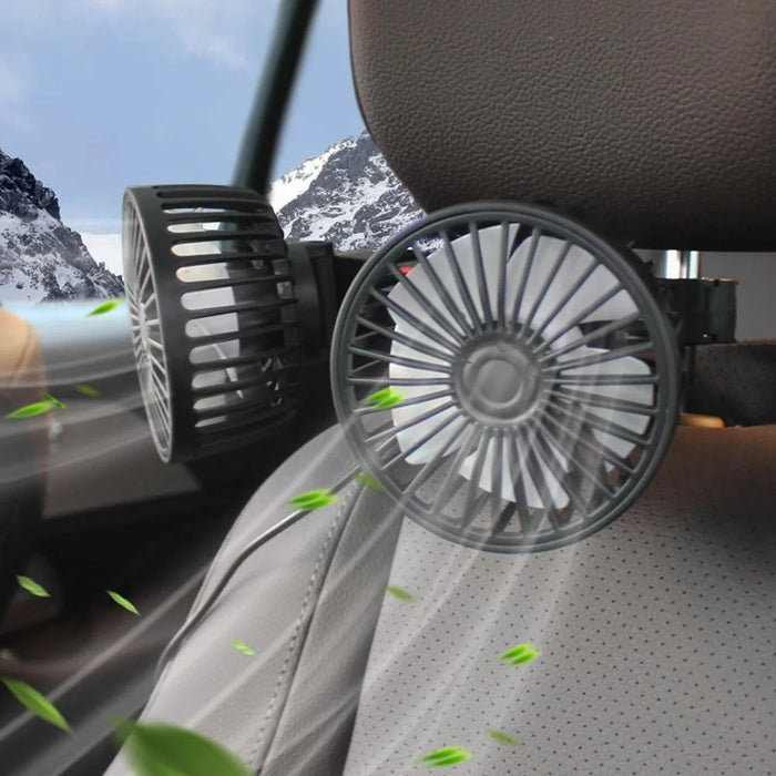 F4207 Rear Seat Car Fan 3 Speeds 5 Blades 360 Degree Rotatable Double Head Cooling Fan - 4