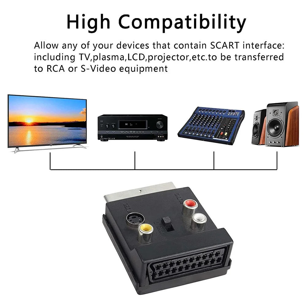 JUNSUNMAY 21 Pin Scart Male to Female S-Video 3 RCA Adapter Switchable In Out Audio Converter - 4