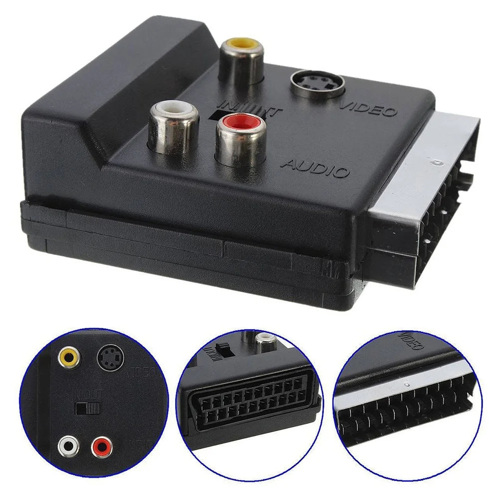 JUNSUNMAY 21 Pin Scart Male to Female S-Video 3 RCA Adapter Switchable In Out Audio Converter - 5