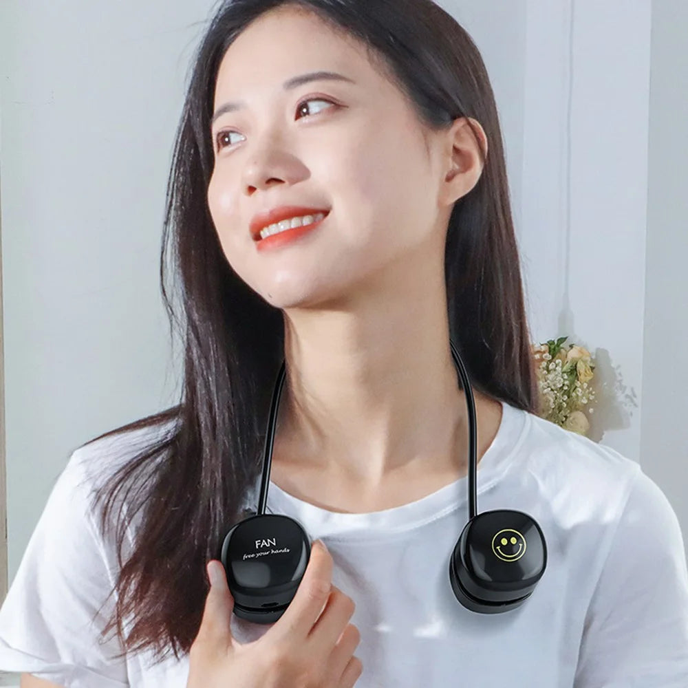 P70 Foldable USB Charging Hanging Neck Mini ABS Cooling Fan Summer Mute Fan Cooler - Black - 3