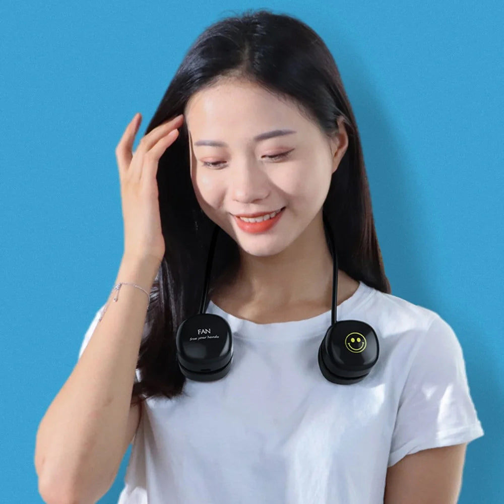 P70 Foldable USB Charging Hanging Neck Mini ABS Cooling Fan Summer Mute Fan Cooler - Black - 5