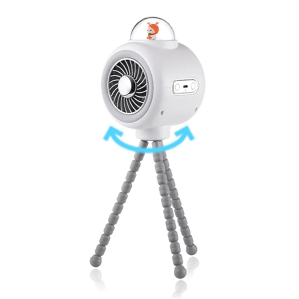 Cute Rabbit Indoor Outdoor Cooling Fan Flexible Tripod Clip-on Stroller Fan Handheld Silent Rotating Air Cooler - White - 1