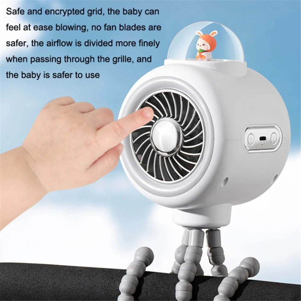 Cute Rabbit Indoor Outdoor Cooling Fan Flexible Tripod Clip-on Stroller Fan Handheld Silent Rotating Air Cooler - White - 2