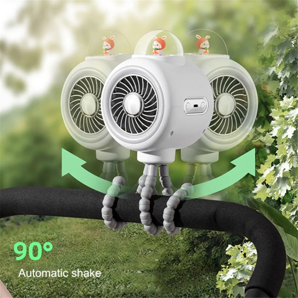 Cute Rabbit Indoor Outdoor Cooling Fan Flexible Tripod Clip-on Stroller Fan Handheld Silent Rotating Air Cooler - White - 3