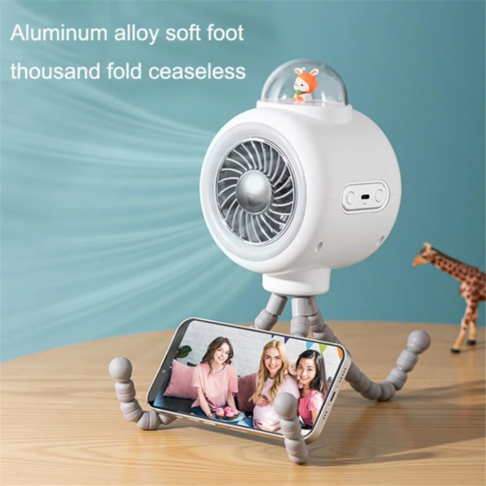 Cute Rabbit Indoor Outdoor Cooling Fan Flexible Tripod Clip-on Stroller Fan Handheld Silent Rotating Air Cooler - White - 5