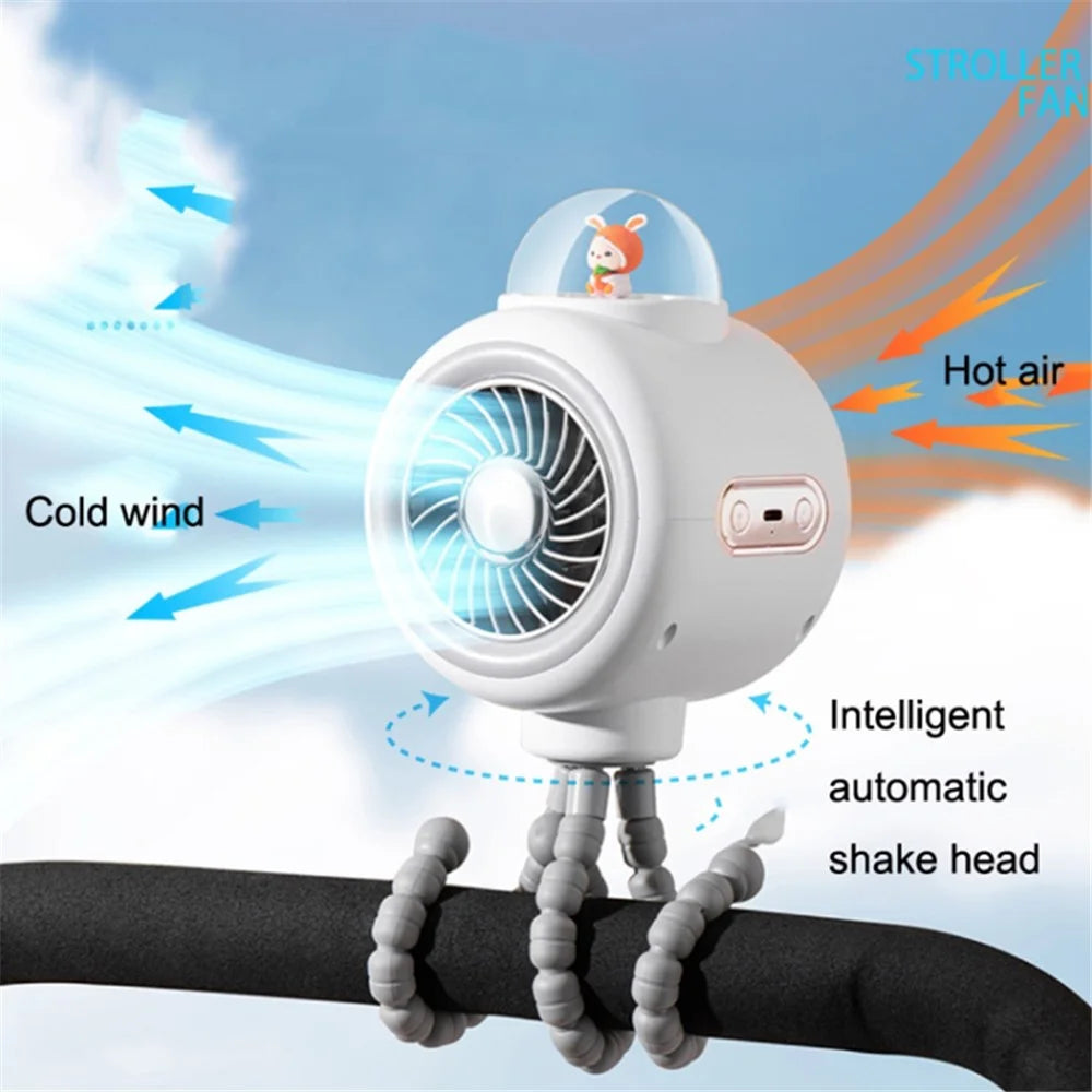 Cute Rabbit Indoor Outdoor Cooling Fan Flexible Tripod Clip-on Stroller Fan Handheld Silent Rotating Air Cooler - White - 6