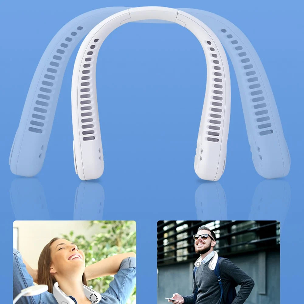 F2 USB Summer Air Cooling Neck Fan Leafless Hanging Neck Fan Bladeless Neckband Fan - White - 6