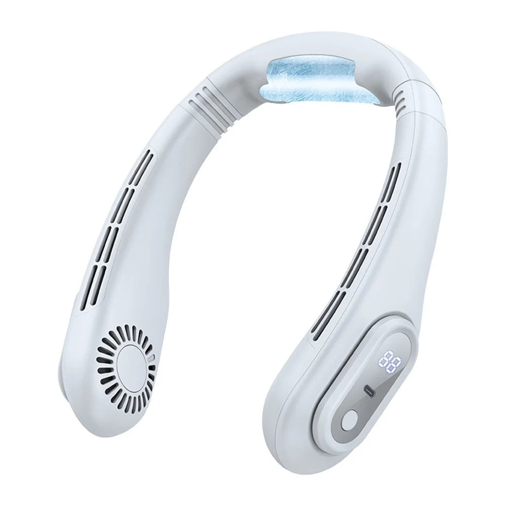 J18 Summer Neck-mounted Cooling Fan Portable Bladeless Air Fan with Digital Display - White - 1