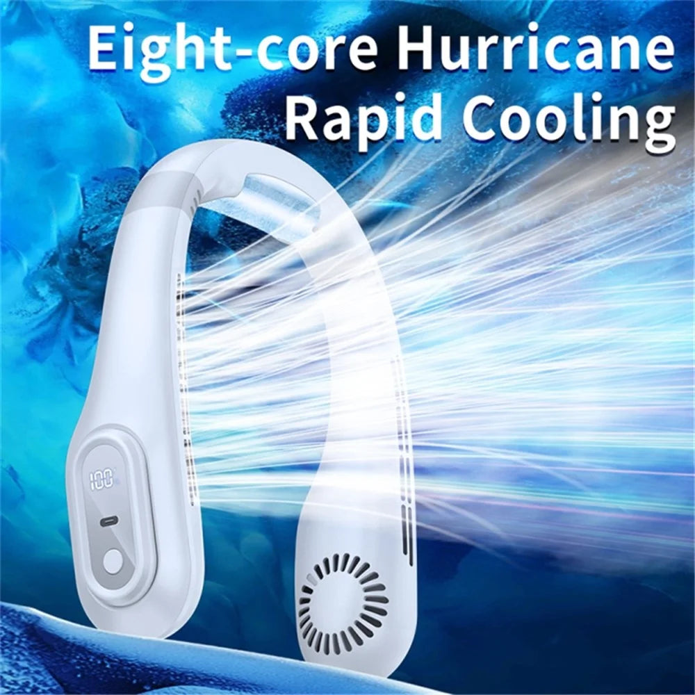 J18 Summer Neck-mounted Cooling Fan Portable Bladeless Air Fan with Digital Display - White - 2