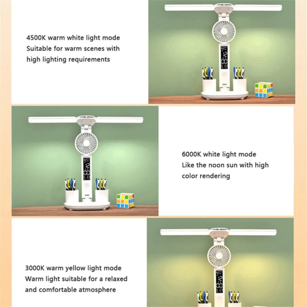 Multifunction LED Desk Lamp Fan Clock Touch Controlled Reading Light Pen Holder (USB Plug) - 7