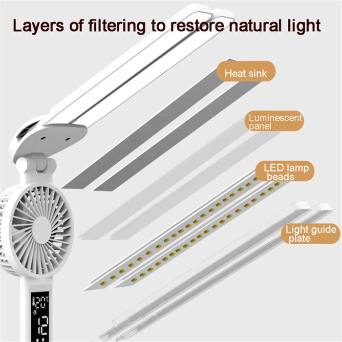 Built-in 2000mAh Battery Table LED Light Rechargeable Clock Function Pen Holder Reading Lamp Fan (with USB Cable) - 6