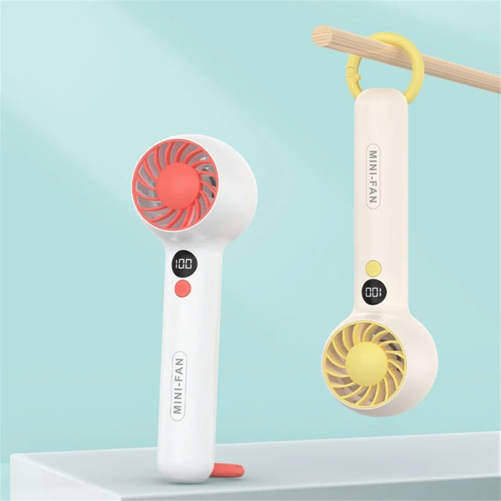 Handheld Fan USB Rechargeable Digital Display Cooling Fan with Hook Design - White - 2