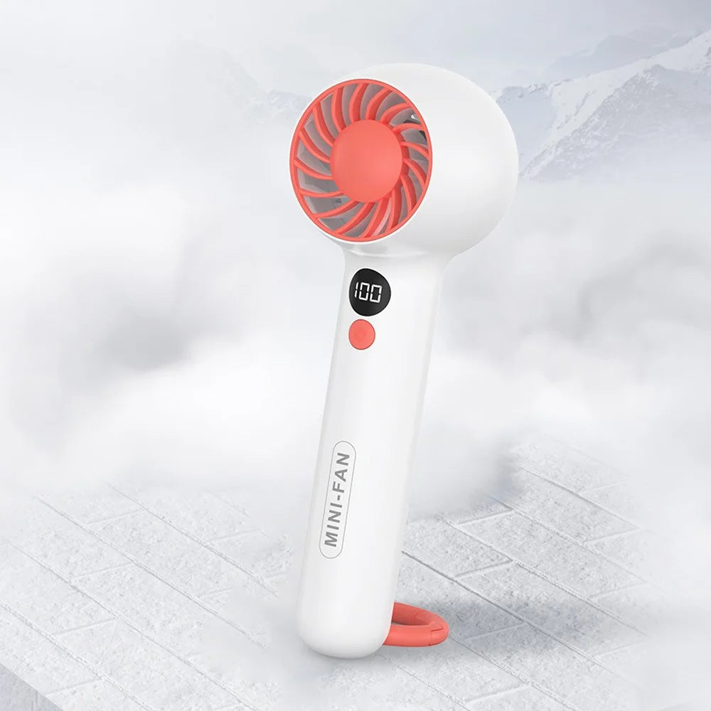 Handheld Fan USB Rechargeable Digital Display Cooling Fan with Hook Design - White - 4