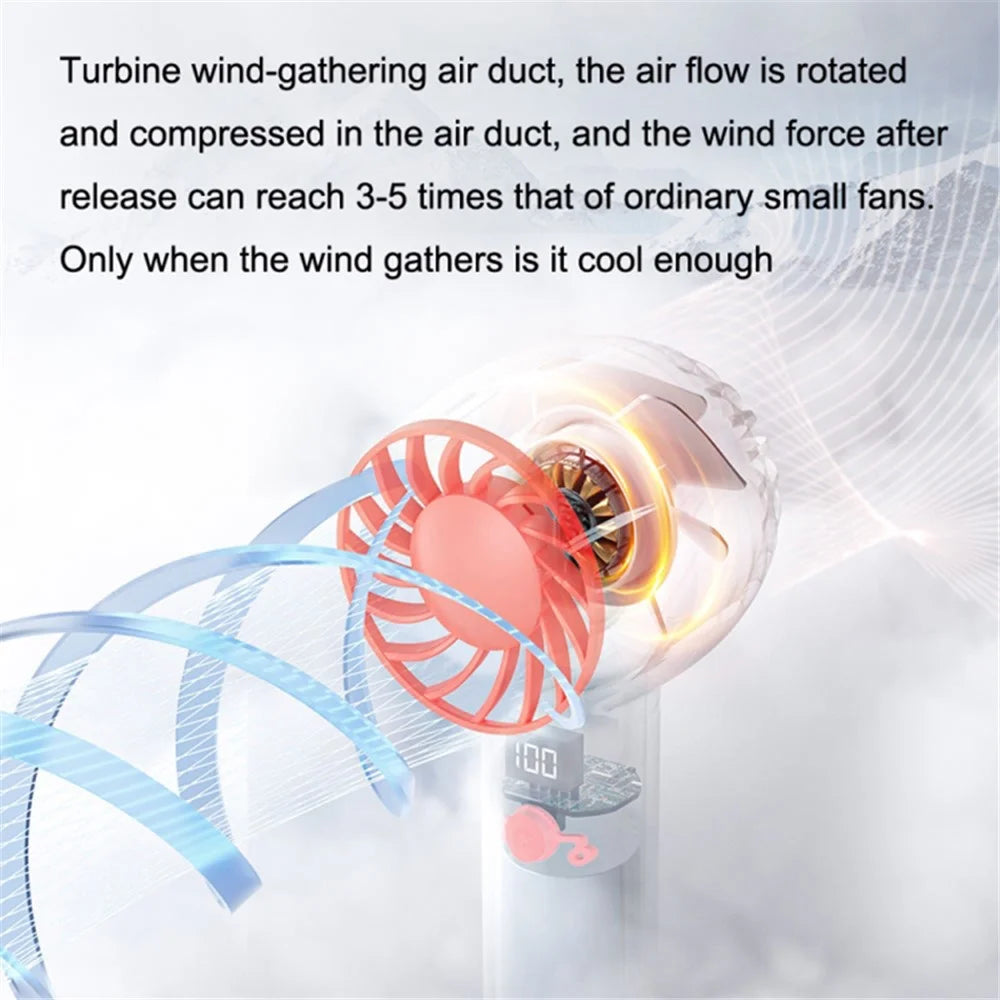 Handheld Fan USB Rechargeable Digital Display Cooling Fan with Hook Design - White - 5