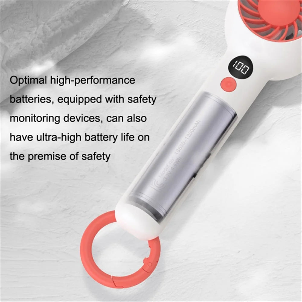 Handheld Fan USB Rechargeable Digital Display Cooling Fan with Hook Design - White - 6