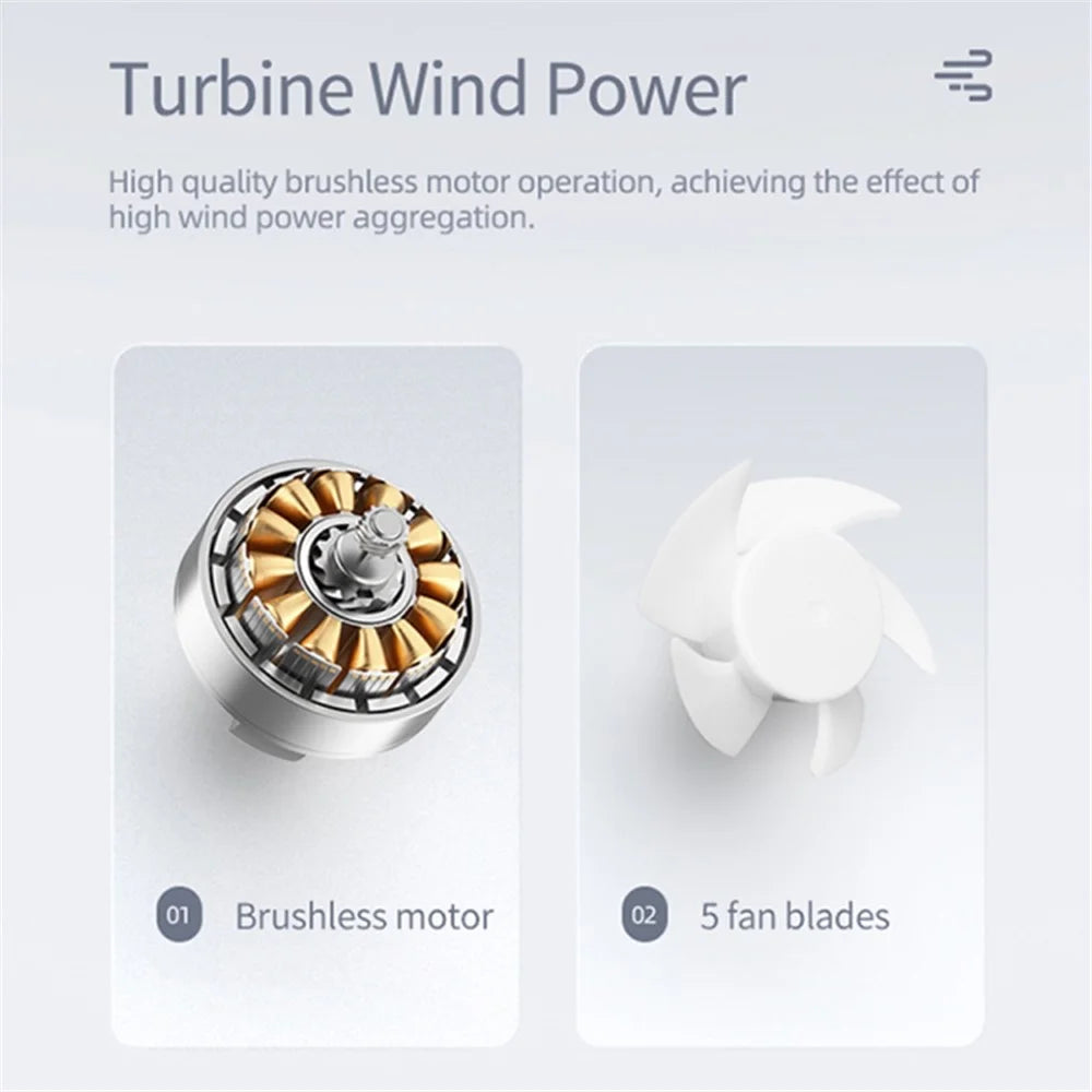 Handheld Fan USB Rechargeable Digital Display Cooling Fan with Hook Design - White - 7
