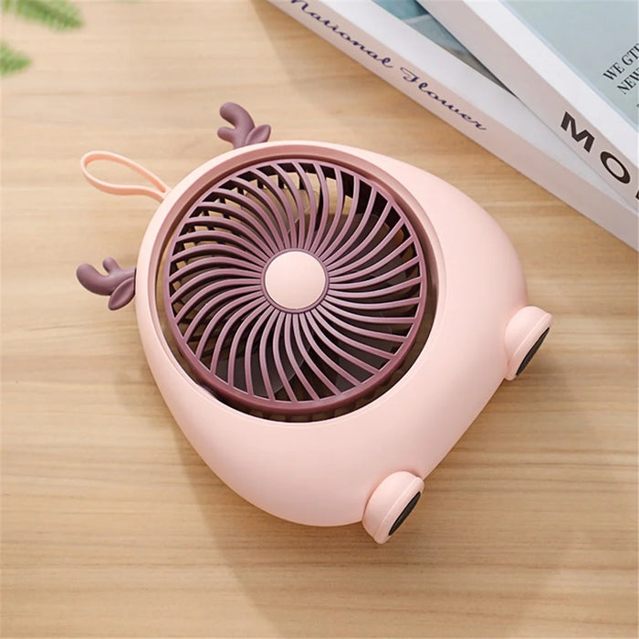 MEILISOON Rechargeable Summer Mini Desktop Fan Cooler Cute Cartoon 2-Speed Cooling Fan - Pink - 2